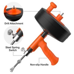 35ft Drain Snake Auger Tool, Heavy Duty Plumbing Clog Remover with Drill Adapter
