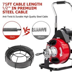 75FT x 1/2&Prime; Electric Drain Cleaner Machine K-300ZF Sewer Auger for 1&Prime;-4&Prime; Pipes