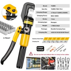 YUZES Hydraulic Crimping Tool 10 Tons, 12 AWG to 2/0 Battery Cable Yellow