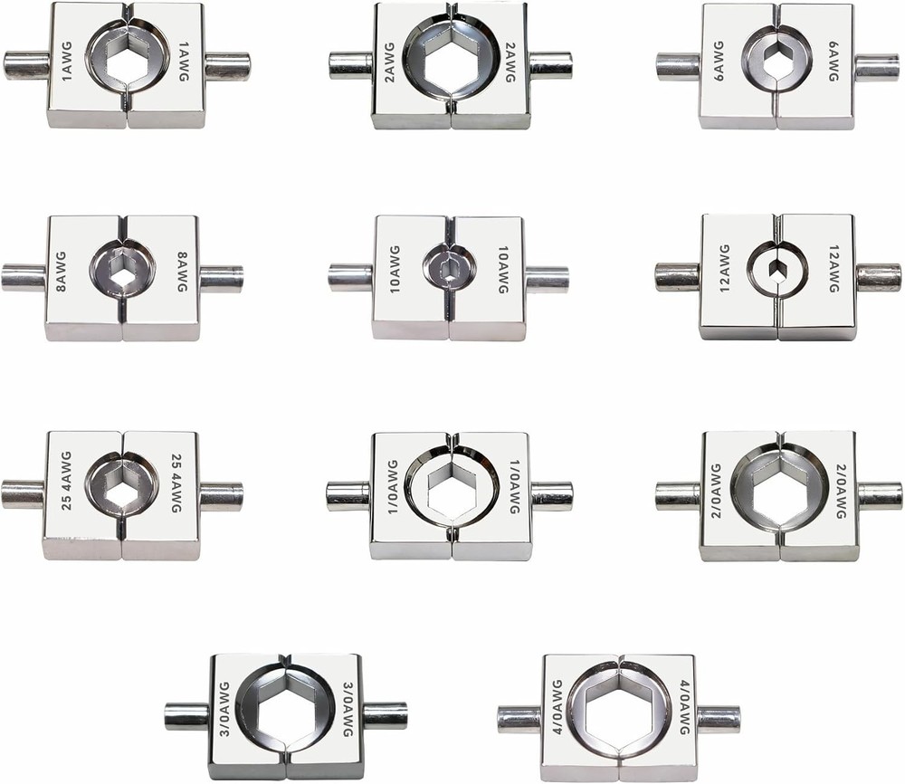 11 Pairs Hydraulic Crimper Dies Set for YQK-70, US Standard 12 AWG to 4/0 AWG, H