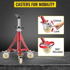 VEVOR Pipe Stand Fold-a-Jack V-Head 20-37 inch Height 12&Prime; Pipe 882 lb w/Casters