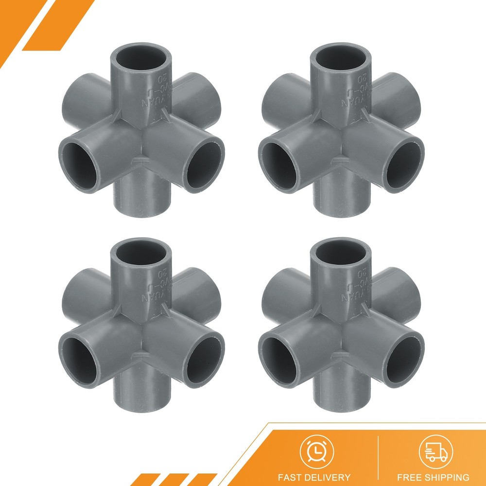4pcs Tee Fitting 1/2&Prime; 6 Ways Connector Build Grade Pipe Coupling Gray