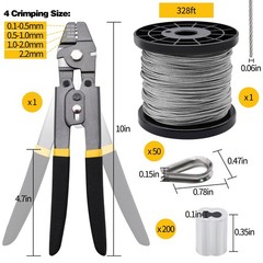 328ft Wire Rope Crimping Tool Kit, 1/16&Prime; Stainless Steel 328ft, Grey,black