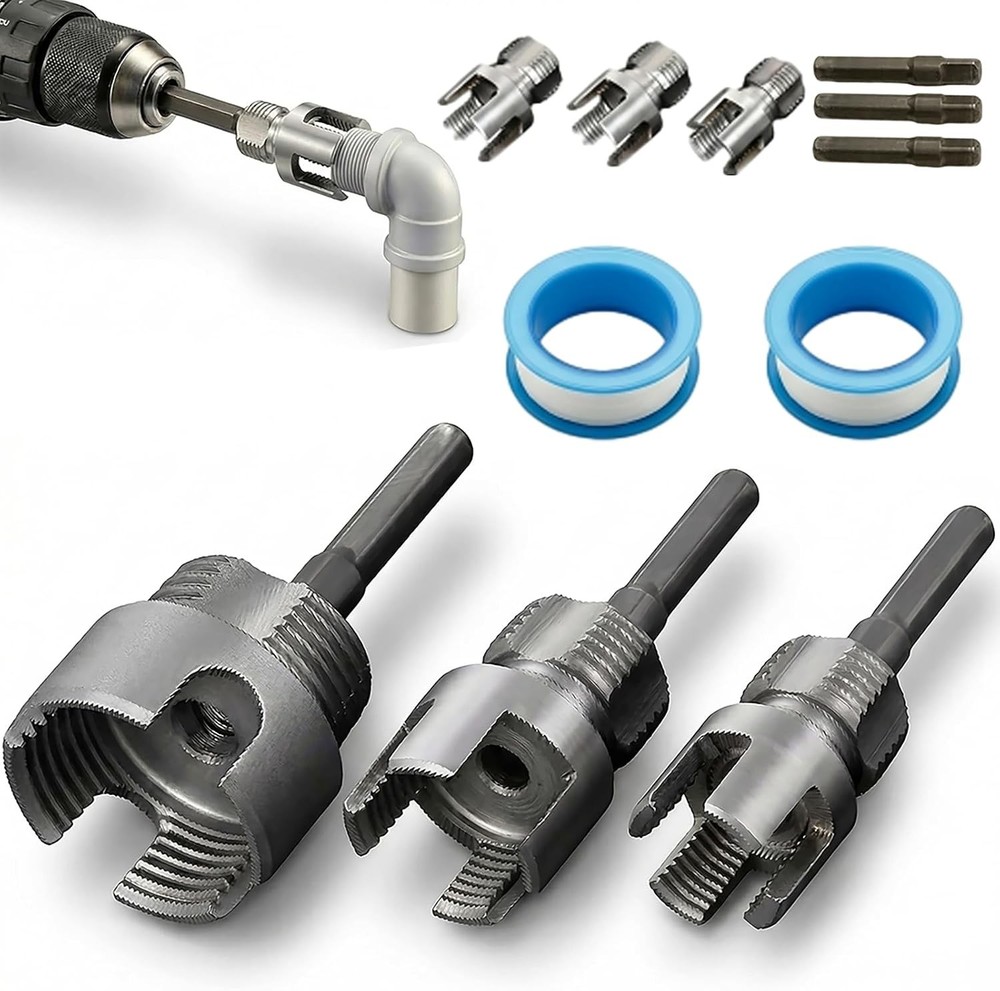 3PCS PVC Pipe Threader Kit, Integrated Internal & External Pipe Threading Tool