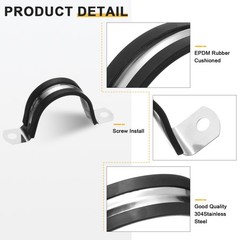 14Pcs 38mm(1-1/2&Prime;) Stainless Steel Rubber 2 Hole U-Tube Strap Clamp, Black