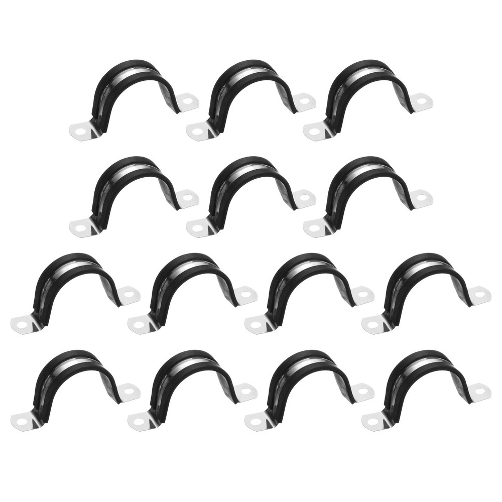 14Pcs 38mm(1-1/2&Prime;) Stainless Steel Rubber 2 Hole U-Tube Strap Clamp, Black