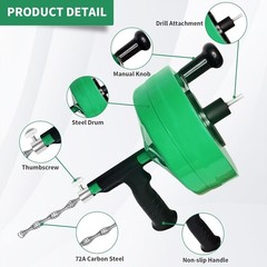 Drain Snake 50 Ft, Plumbing Snake for Sink and Drain Unblocking, Drain Auger