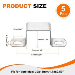 5pcs Square Pipe Clamp 30x30mm 304 Stainless Steel Tube Buckle, Silver