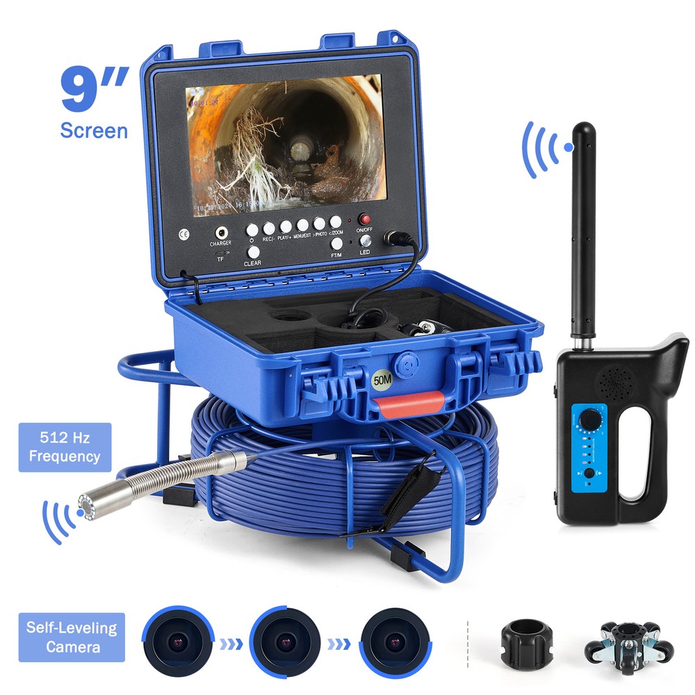 9&Prime; Self-Leveling Sewer Camera 32GB w. Locator 164ft /50m Digital Length Counter