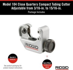 RIDGID 32985 Model 104 Close Quarters Tubing Cutter 3/16-inch to 15/16-inch