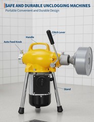 500W Auto-Feed Sewer Snake Auger- Drain Cleaning Machine W/6 Cutters&Steel Cable