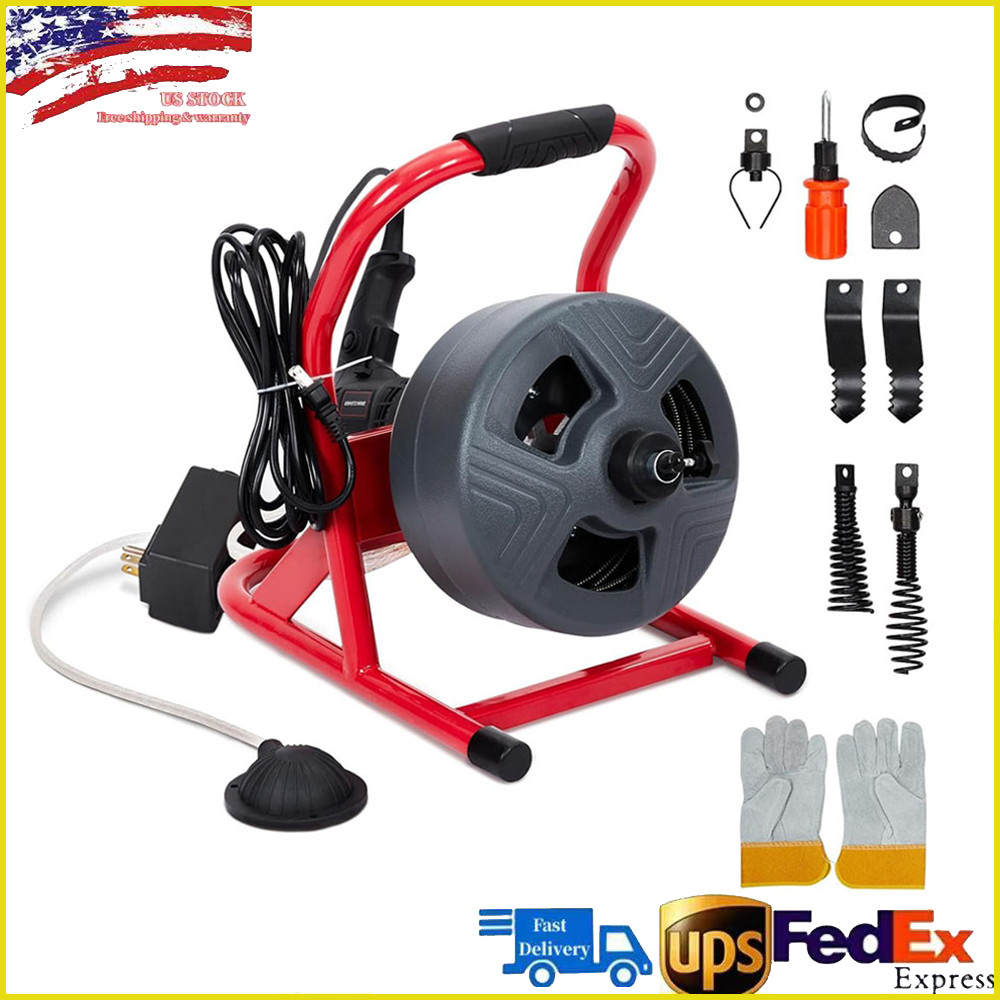 50Ft x 5/16&Prime; Drain Cleaner Machine for 3/4&Prime; to 3&Prime; Pipe Drain Auger Sewer Snake