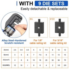 Hydraulic Crimping Tool with 9 Hardened Alloy Dies, 12 AWG-2/0 AWG Cable Crim&hellip;
