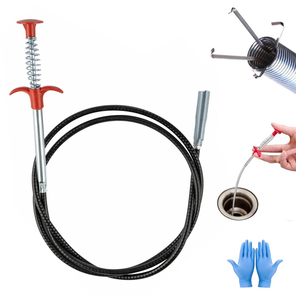 118&rdquo; Drain Snake Flexible Claw Grabber Tool W/ Gloves for Sink Shower Hair Clog
