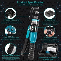 10 Tons Hydraulic Crimping Tool with 9 Dies &ndash; Battery Cable Crimper Tool & Wire