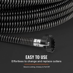 VEVOR Sectional Drain Cleaning Cable 100FTx5/8In & 7 Cutters for 0.8&Prime;-3.9&Prime; Pipes