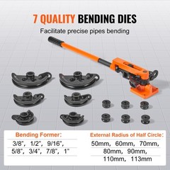 VEVOR Manual Pipe Tube Bender 3/8&Prime; to 1&Prime; OD with 7 Dies 180&deg; Bending Tools