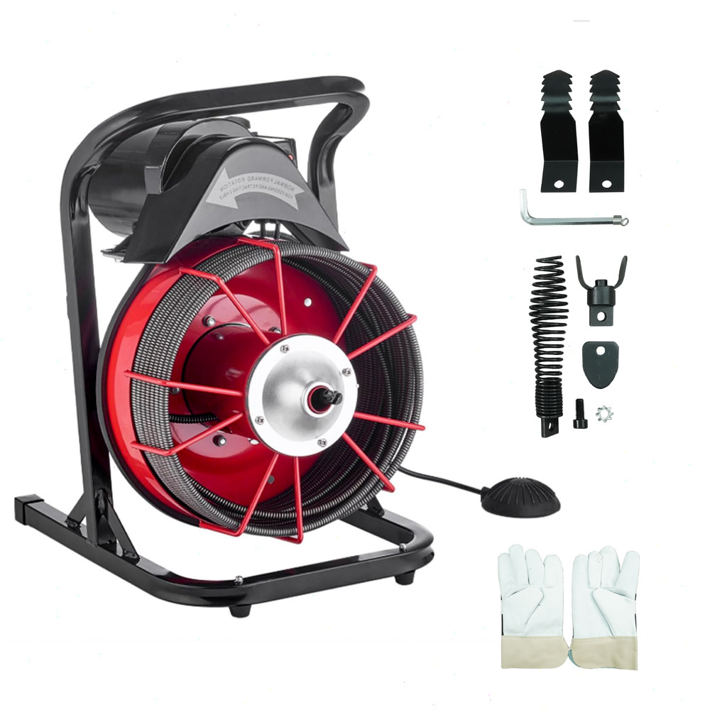 75FT x 3/8 In Drain Cleaner Machine, 2&Prime;-4&Prime; Pipesnual Feed Electric Drain Auger