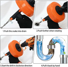 50 Ft Heavy Duty Drain Auger &ndash; Manual/Drill Powered Snake with Gloves & Bag