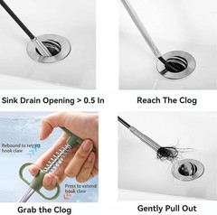 2-in-1 Drain Cleaning Tool Kit, 35&Prime; Flexible Plumbing Snake Grabber Tool with St