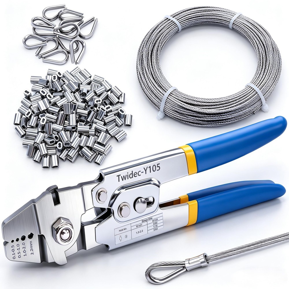 Twidec/Wire Rope Crimping Tool Up To 2.2mm Swaging With 66FT, 66ft
