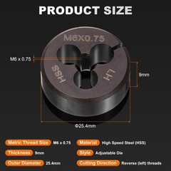 HSS M6 x 0.75 Metric Machine Thread Round Die Left Hand High Speed Steel
