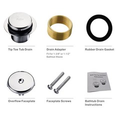 Chrome Bathtub Drain Tip-Toe Single Hole, Hidrop Tub Trim Set
