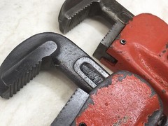 Pipe Wrenches, 14in., 2pc Lot, Super Ego (Spain) And Unbranded(China)