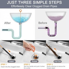 Hair Catcher Drain Auger Cleaner Tool Set &ndash; 3 &times; 53 Inch Sink Snake + 1 &times; 35 I&hellip;