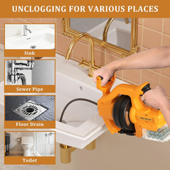 Cordless Drain Auger Compatible with Dewalt 20V Battery, 24 FT Replaceable Auto-