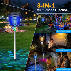 All in 1 Solar Bug Zapper Outdoor, Flame & Projection Mode, Auto/Manual Modes, 4