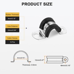 14Pcs 8mm(5/16&Prime;) Stainless Steel Rubber 2 Hole U-Tube Strap Clamp, Black