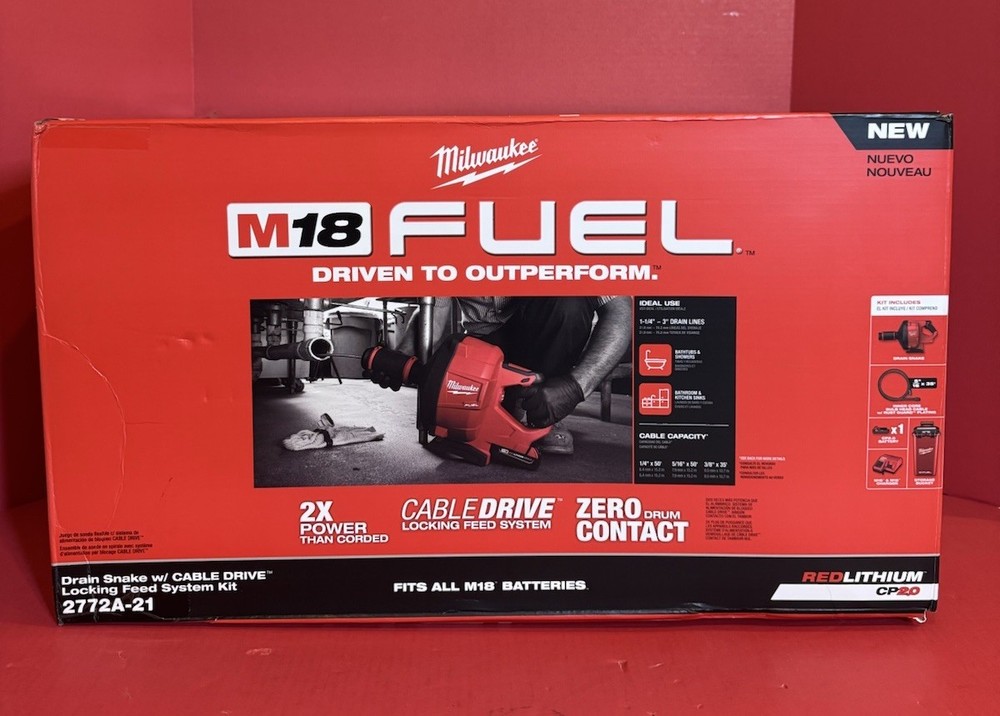 Milwaukee 2772A-21 M18 FUEL 18V 5/16-Inch x 35-Foot Cordless Drain Snake Kit