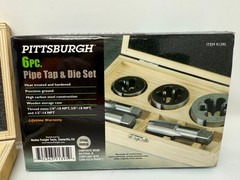 Pittsburgh 6pc Pipe Tap & Die Set &ndash; Heat Treated, 1/4&Prime;-1/2&Prime; NPT, Wooden Case