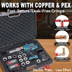 18V Pro Press Tool for Copper & PEX Pipes Cordless Plumbing Press Tool Kit W/ 1/