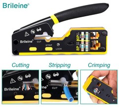 Brileine RJ45 Crimp Tool Pass Through 2.7 inches x 5.3 inches, Yello + Black