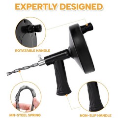 Drain Auger 25ft 1/4in Drum Plumbing Drain Snake Clog Remover Autofeed Black