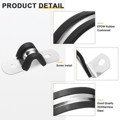 14Pcs 6mm(1/4&Prime;) Stainless Steel Rubber 2 Hole U-Tube Strap Clamp, Black