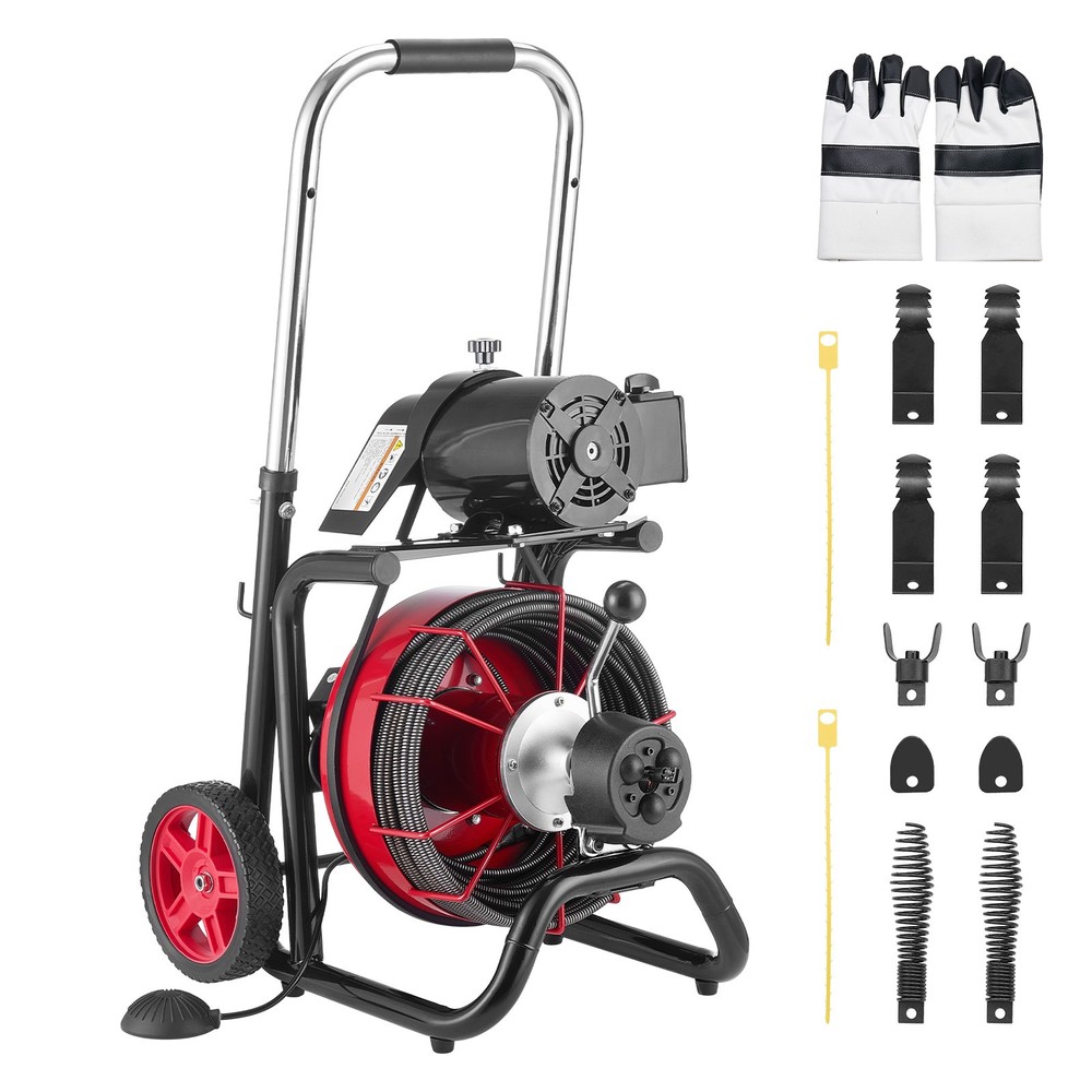 VEVOR Drain Cleaner Machine Electric Drain Auger 100FT x 3/8 Inch Auto Feed