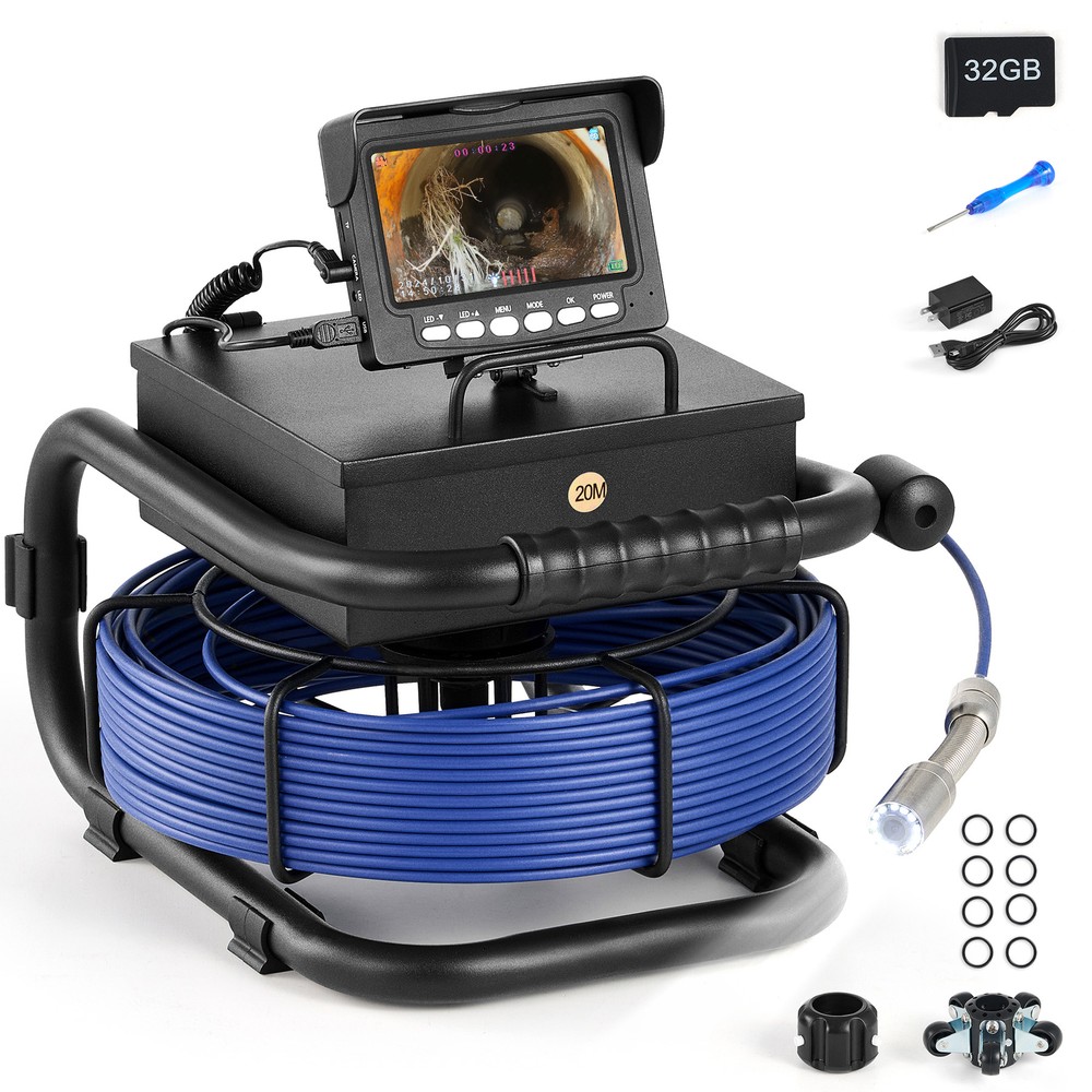 4.3 in. Sewer Inspection Camera with 66ft/20m Cable 12 LED Lights for Drain Pipe