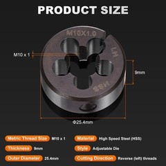 HSS Round Die Adjustable Left Hand Metric Machine Threaded Tool M6x0.75mm