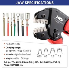 Open Barrel Crimping Tool with 590PCS JST-SM Connectors Kit &ndash; 24-16 AWG (0.25-1.