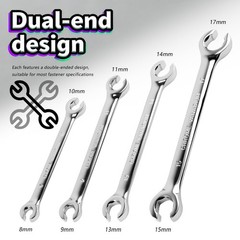 4PCS Carbon Steel Brake Line Wrench Set with 8Mm/10Mm/9Mm/11Mm/13Mm/14Mm/15 Mm/1