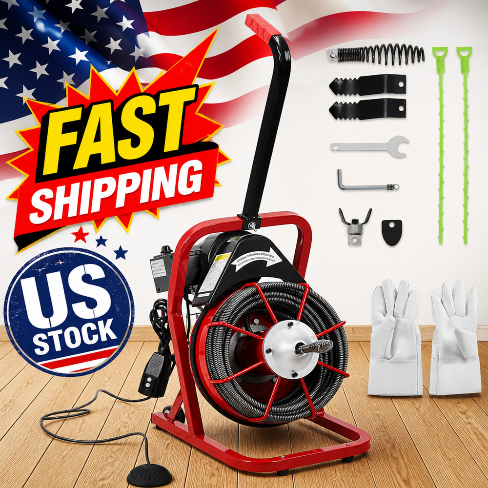 75Ft 1/2&Prime; Drain Cleaner Machine with Auto Feed & 4 Cutters, Heavy Duty Electric