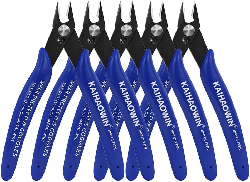 Micro Wire Cutters with Spring, 5 Pack, 5 inch Precision Mini Flush Cutters Bulk