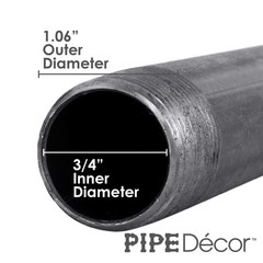 3/4&rdquo; x 30&rdquo; Black Steel Plumbing Pipe, Pre Cut, 3/4&Prime; x 30&Prime;, Gray
