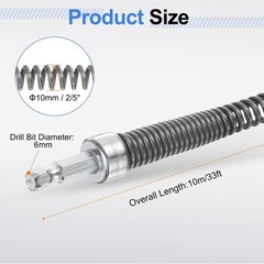 3/8&Prime; 10mm Flexible Drain Cleaning Cable 33ft Spiral Drain Snake Tool HARFINGTON