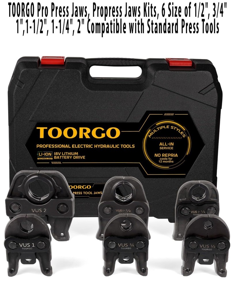 TOORGO Pro Press Jaws Kit, 6 Size &ndash; 1/2&Prime;, 3/4&Prime;, 1&Prime;,1-1/2&Prime;, 1-1/4&Prime; and 2&Prime;