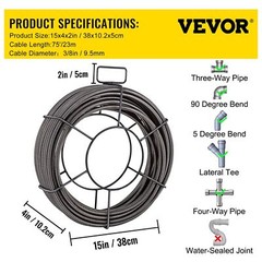 Drain Cleaning Cable 75Ft x 3/8In Solid Core Cable Sewer Cable Drain Auger Cable