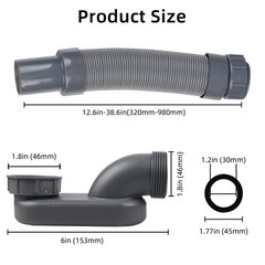 Flexible Freestanding Tub Drain Kit, Low Profile Flat P Trap 1.5 inches, Gray